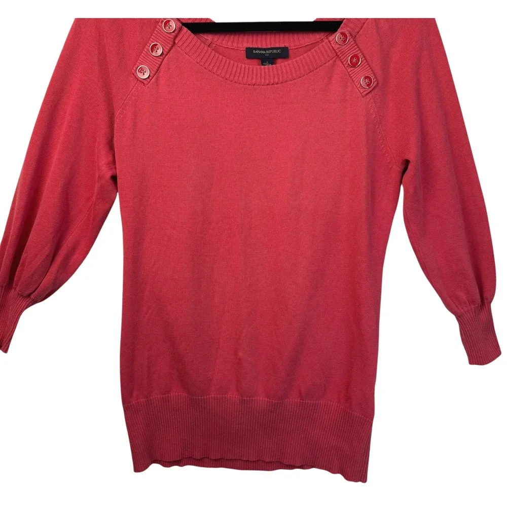 Banana Republic Sweater Womens Small Coral Pink Cotton 3/4‎ Sleeve Lightweight